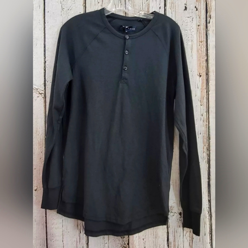 Men's Small Five Four Black Baseball Style Long‎ Sleeve Shirt Tee T-Shirt Top